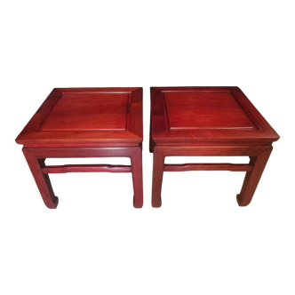 Paire de tables basses chinoises en bois exotique