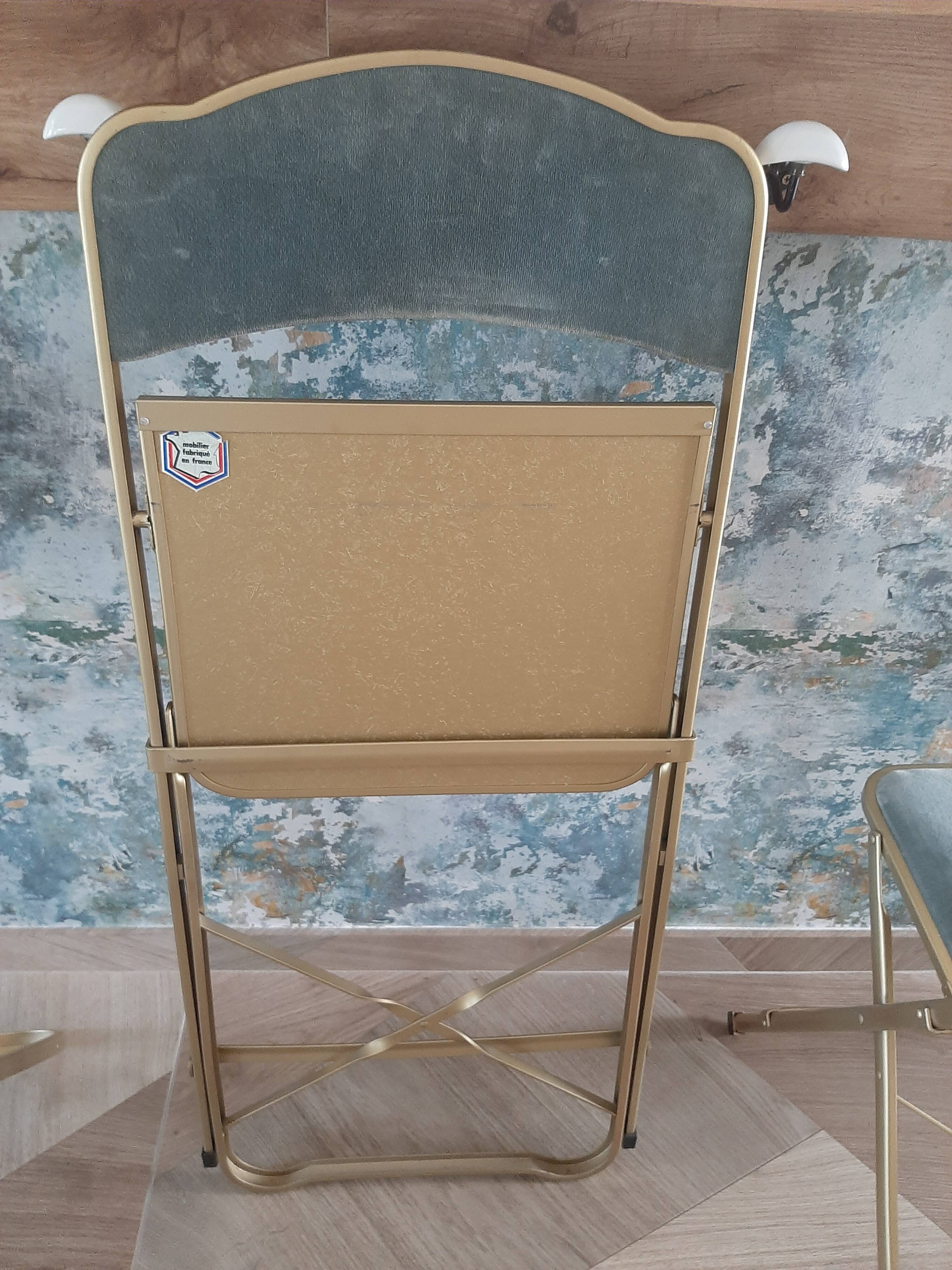 Lot de 4 chaises  pliantes - dossier et assise vert d'eau - structure métal doré -Chaisor