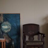 Hand-carved oak and velvet armchair, Danish furniture maker, Art Nouveau, 1939