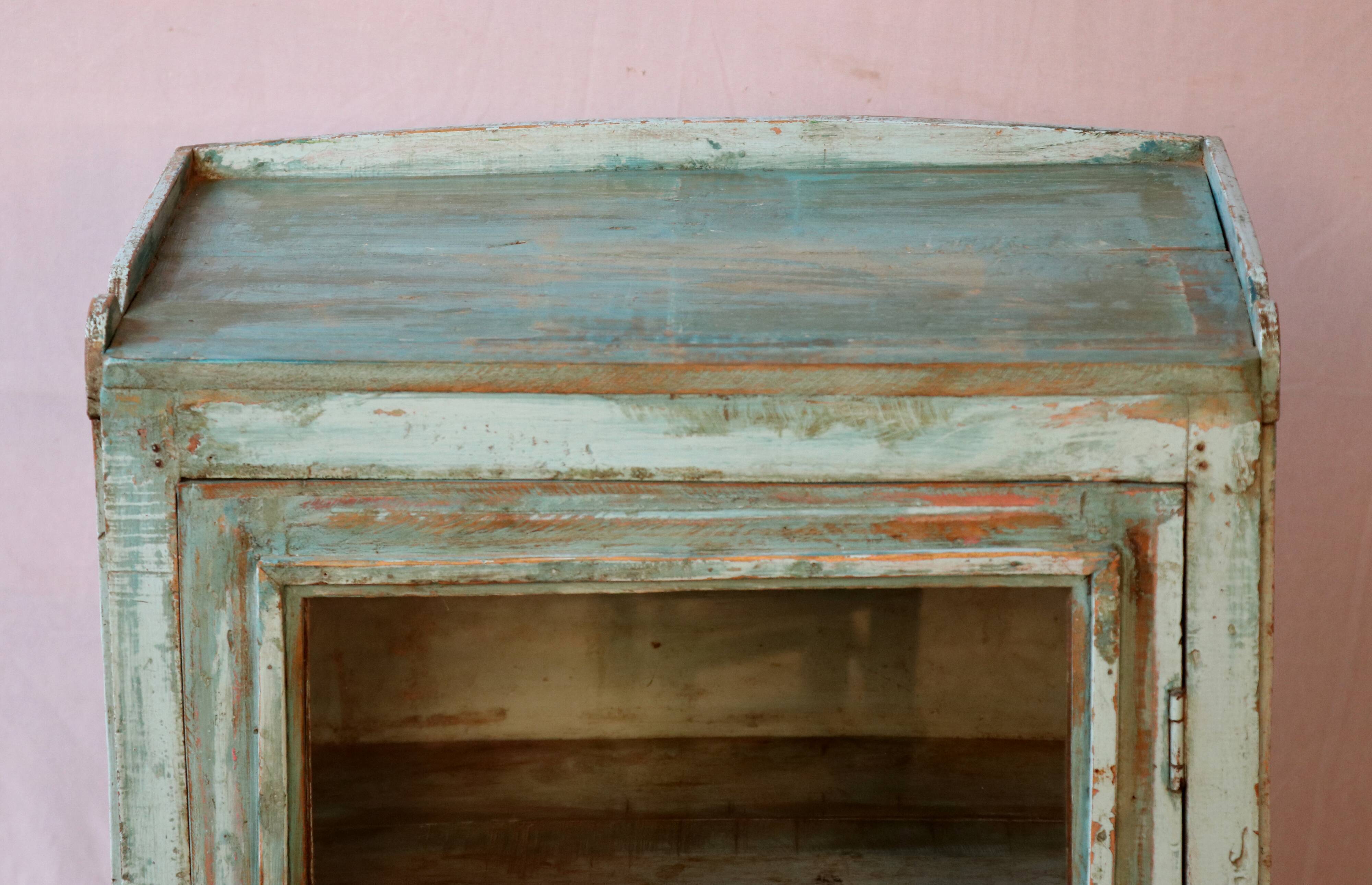 Old glazed cabinet in original blue patina Burmese teak