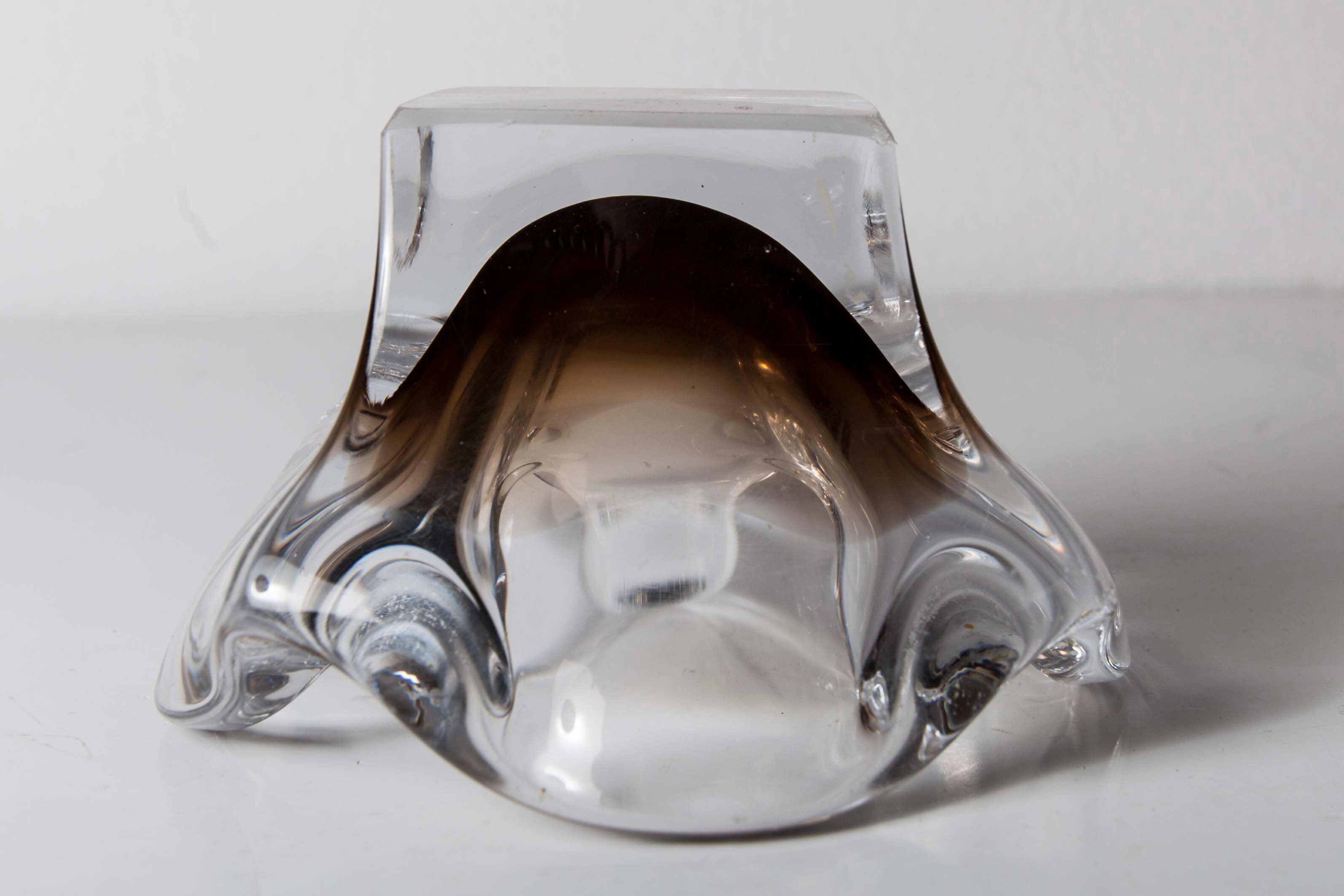 Murano ashtray transparent and smoked flower shape