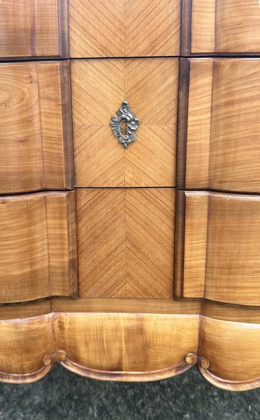 Louis XV style crossbow chest of drawers with 3 cherry drawers, 1960s