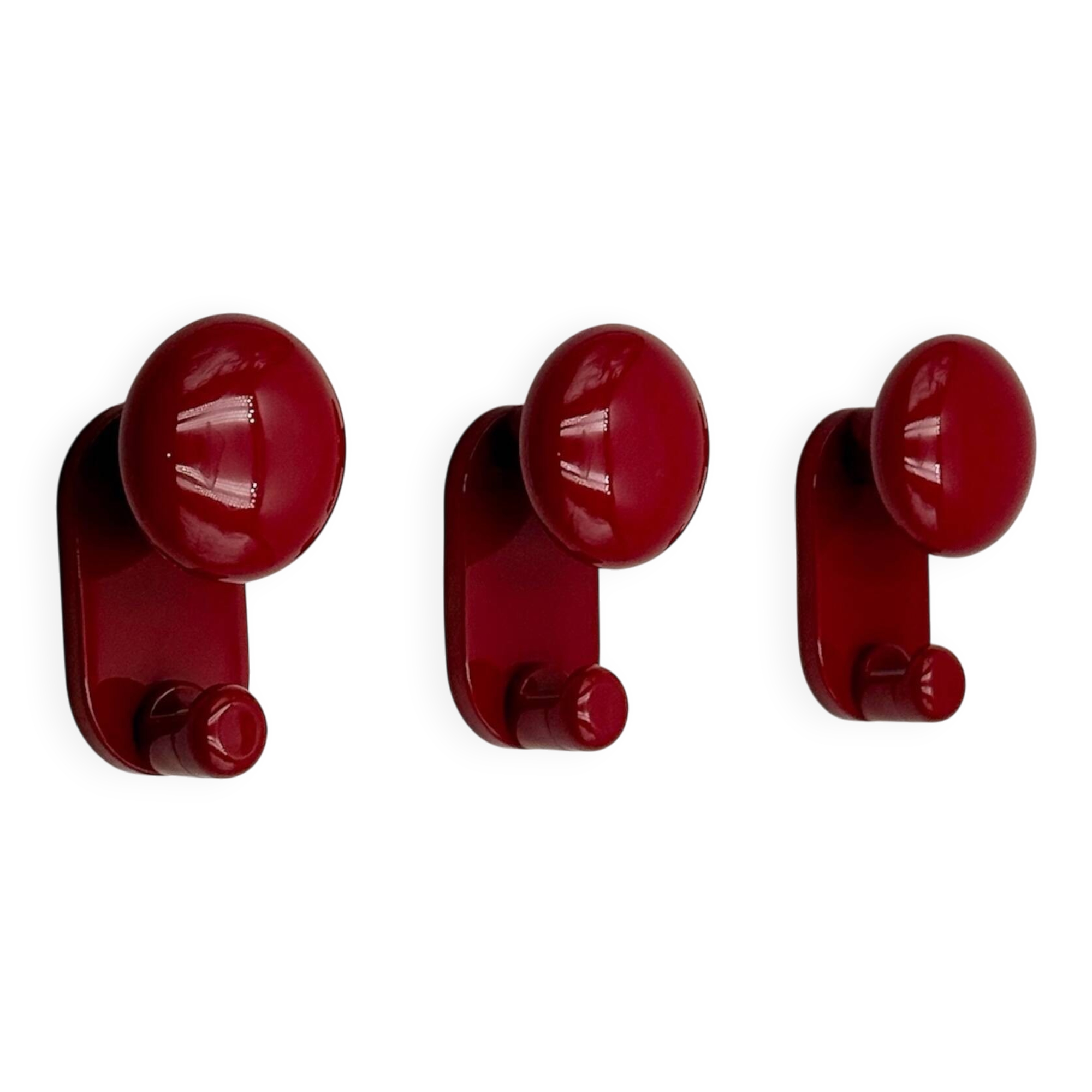 Vintage Modernist Wall Hooks in Burgundy Red by Carlo Bartoli, 1970s Con&Co