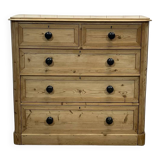 Commode Victorienne XIXème en sapin avec ses boutons en bois noirci