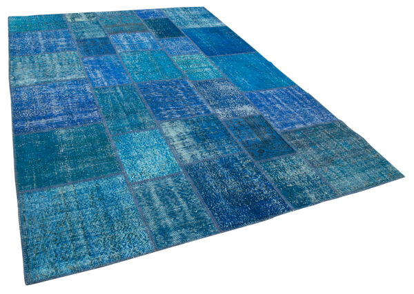 tapis turc contemporain tissé à la main 207 cm x 298 cm tapis patchwork bleu