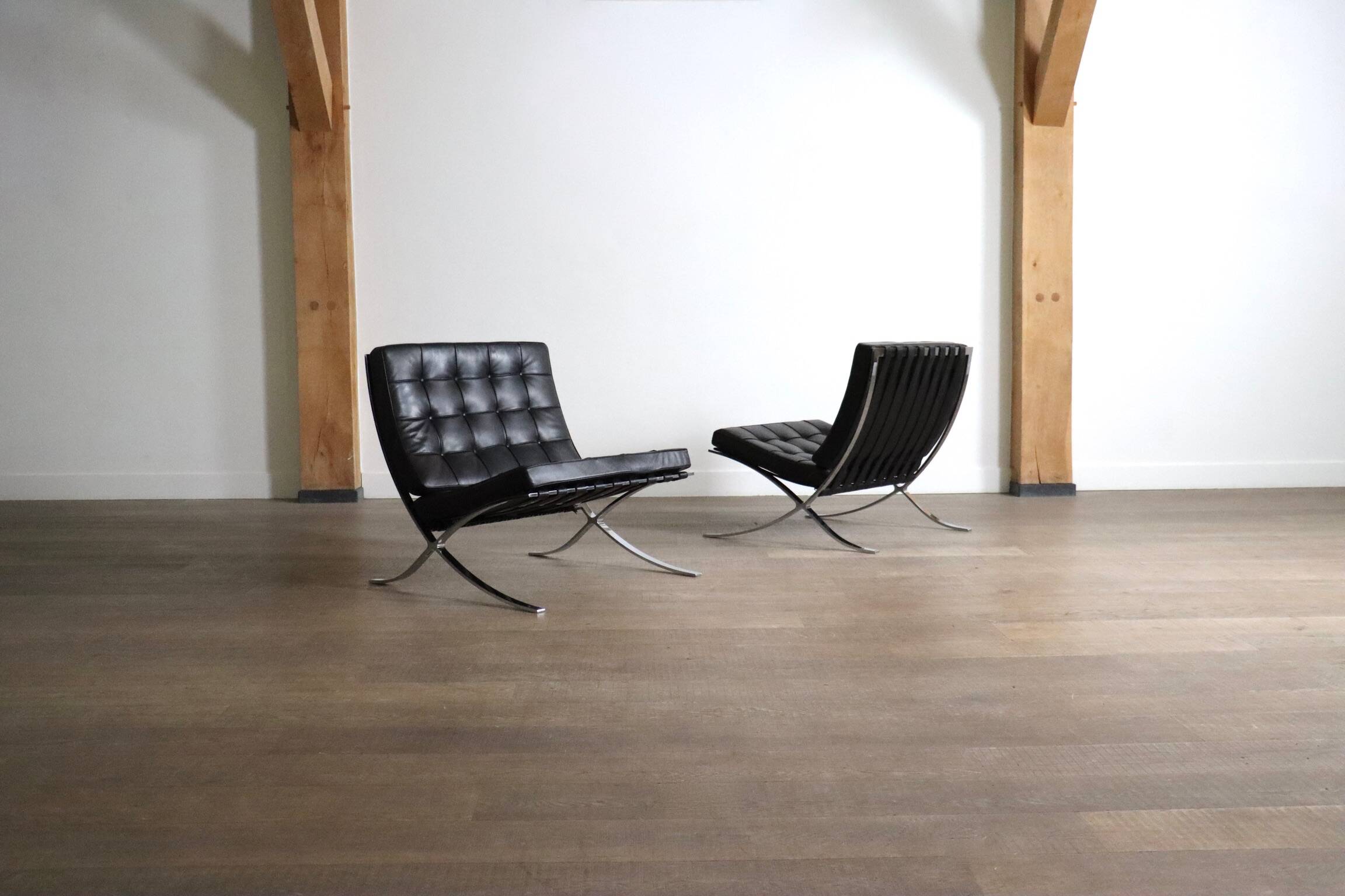 Pair of Barcelona chairs by Ludwig Mies van der Rohe for Knoll, 1960s.