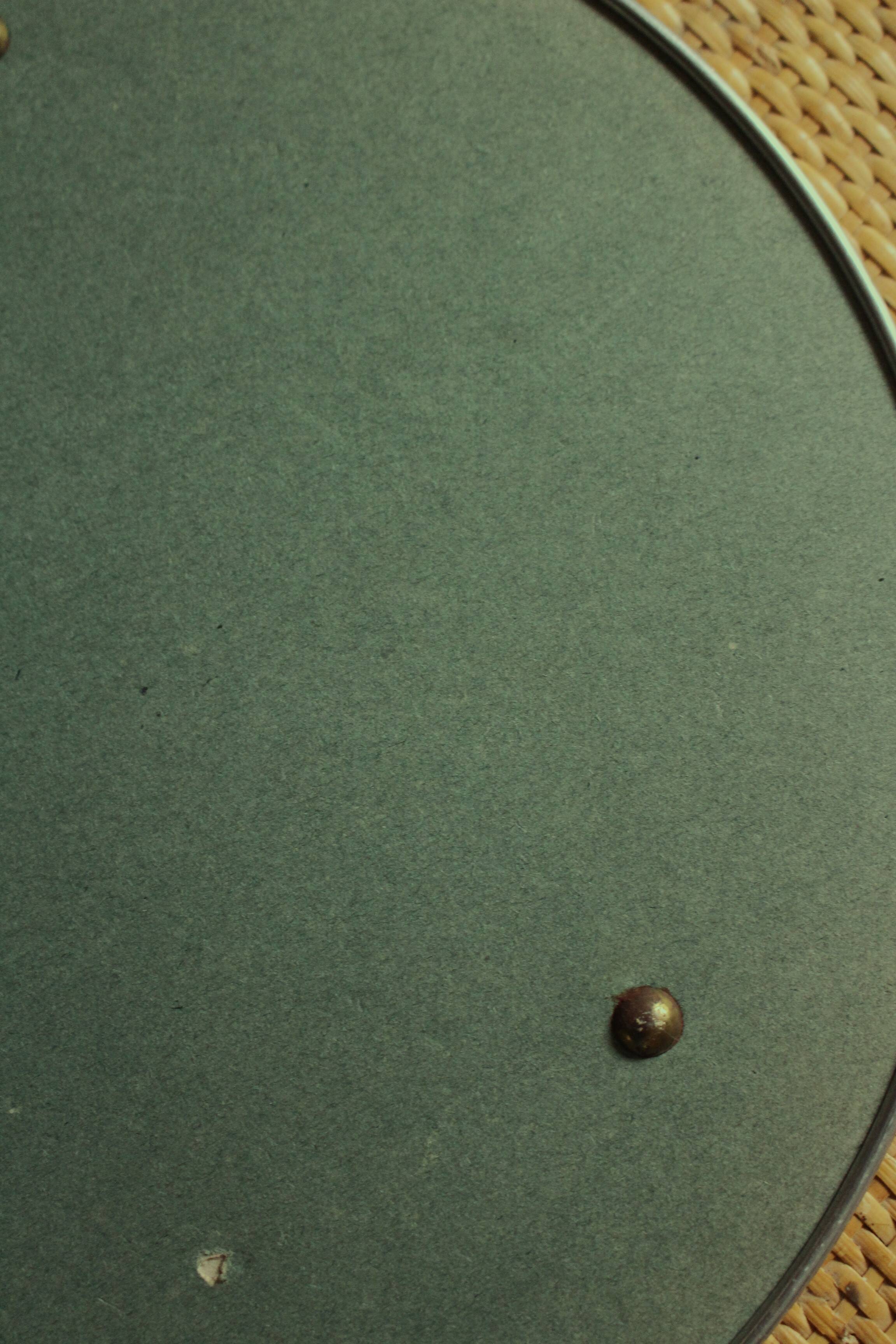 Round vintage gray metal mirror tray