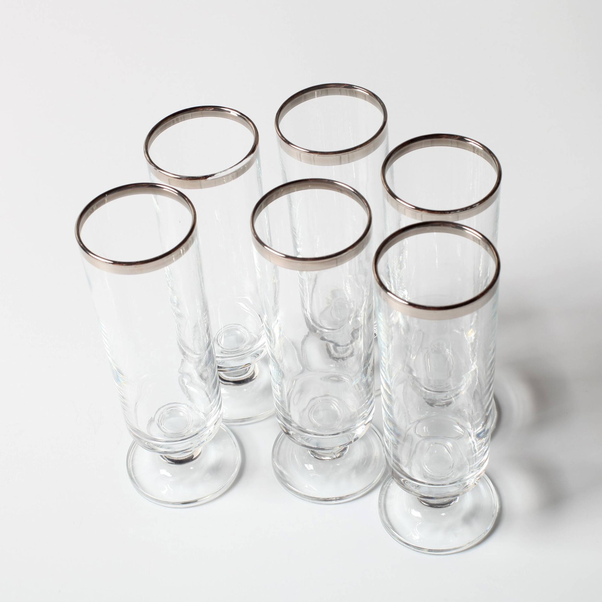 Set of 6 Vintage Italian Clear Wine Glasses Silver Rim Mid-Century Stemware