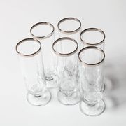 Set of 6 Vintage Italian Clear Wine Glasses Silver Rim Mid-Century Stemware