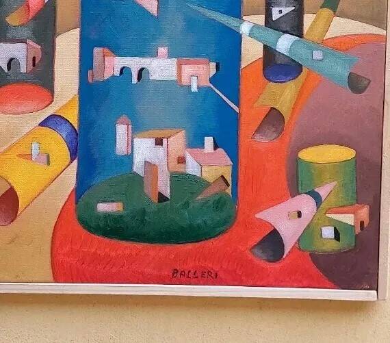 Peinture abstraite, cubisme, franco balleri huile sur toile 'le case alte'