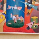 Peinture abstraite, cubisme, franco balleri huile sur toile 'le case alte'