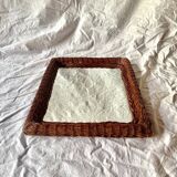 Vintage rectangular woven rattan wall mirror