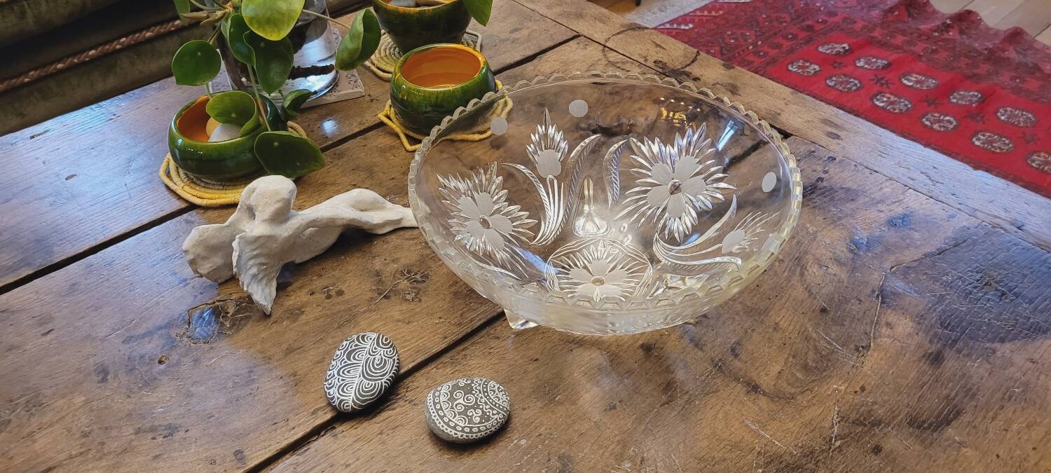 50s molded glass footed bowl