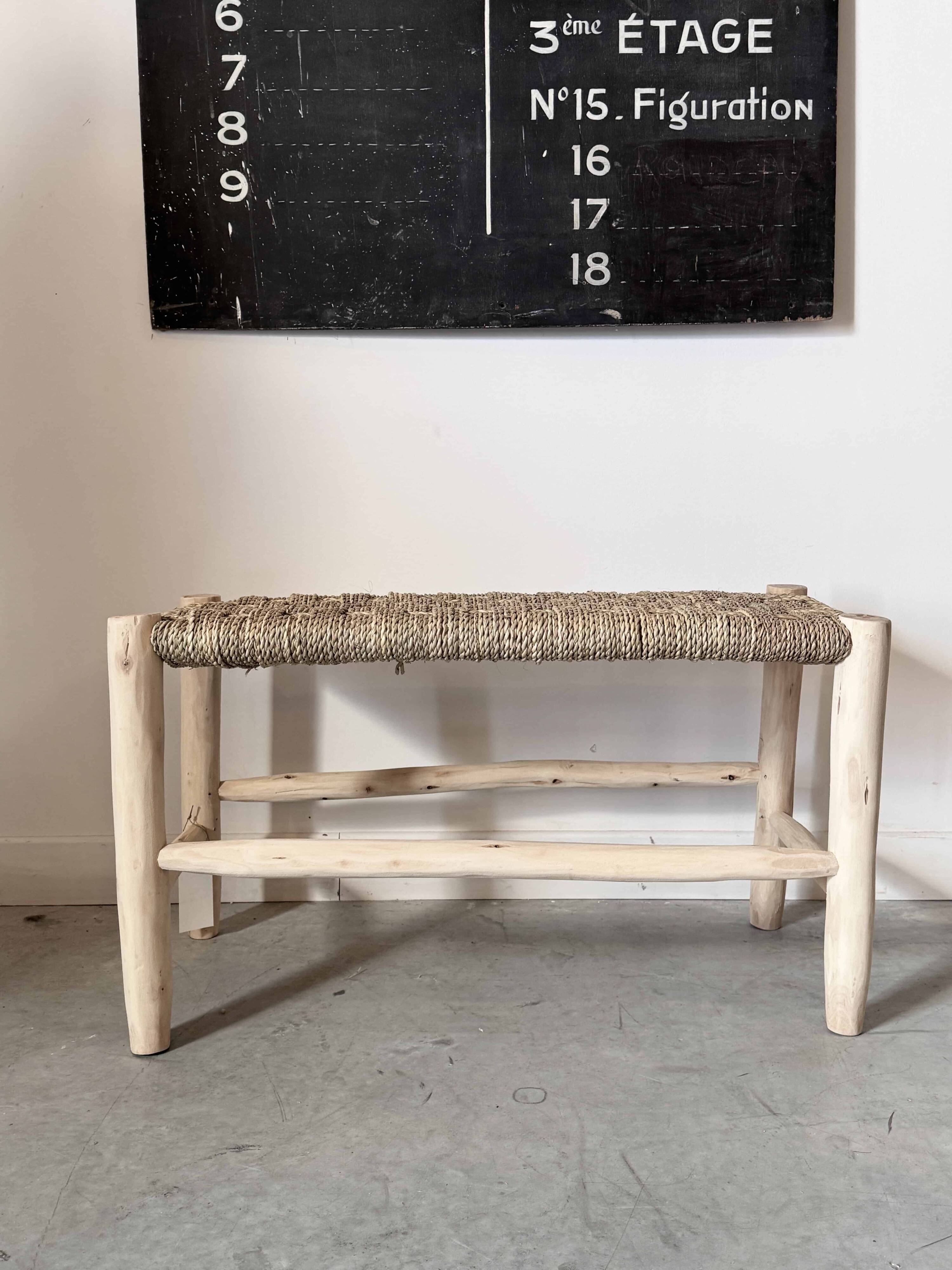 Moroccan wooden and rope bench – Checkerboard weave