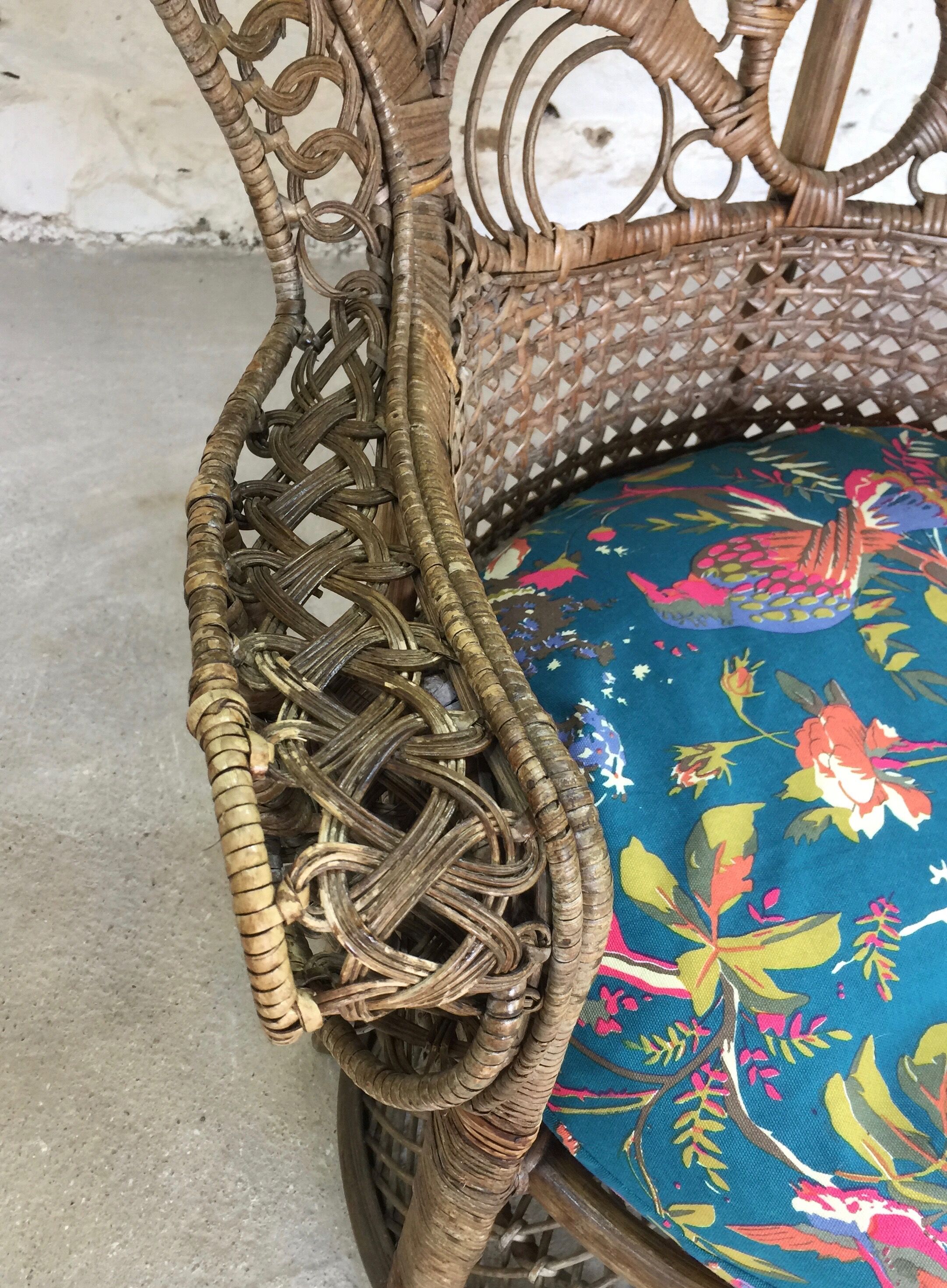 "Emmanuelle" type chair in rattan and wicker 70s