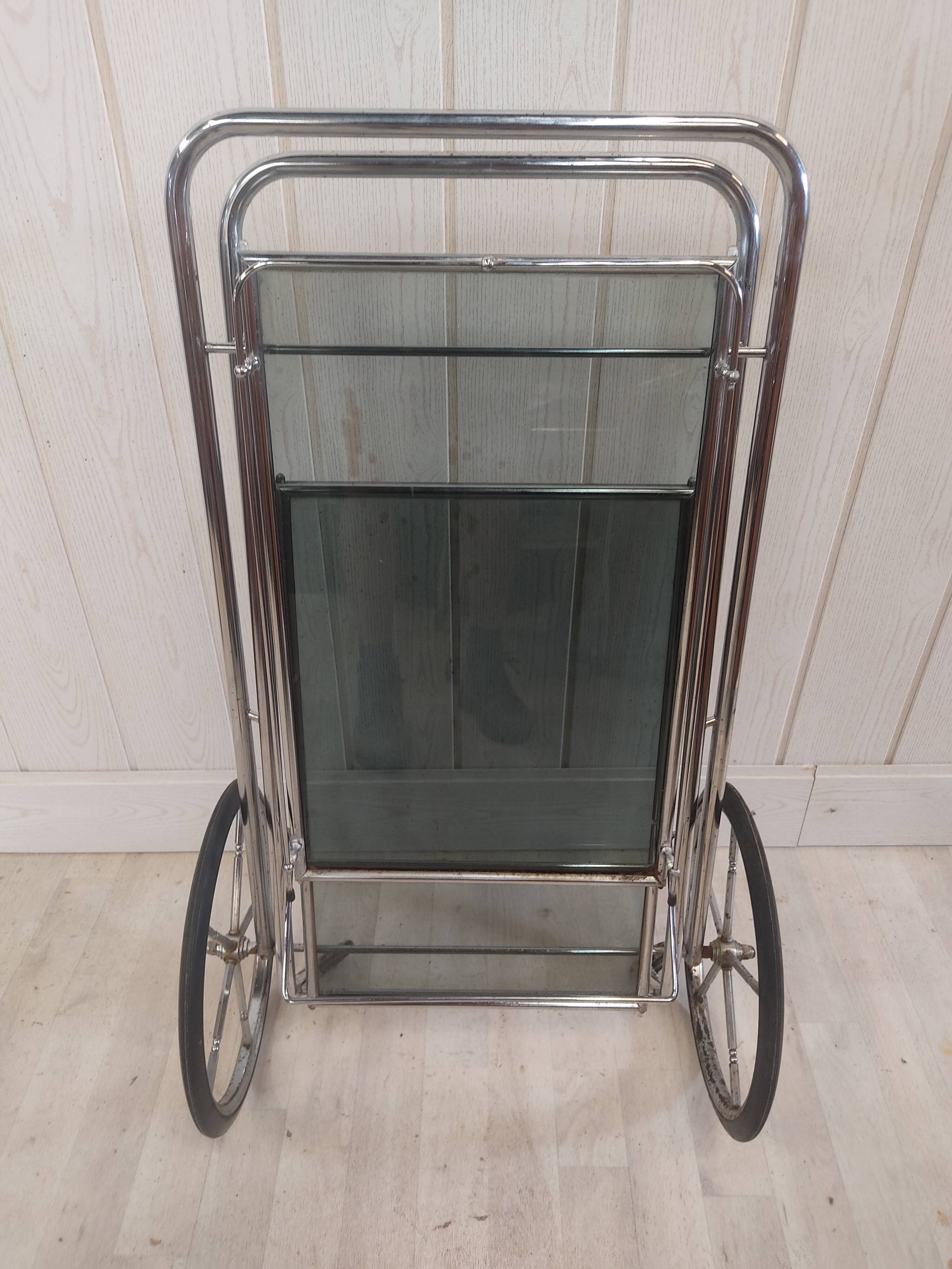 Rolling service, chrome and smoked glass