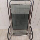 Desserte roulante, chrome et verre fumé