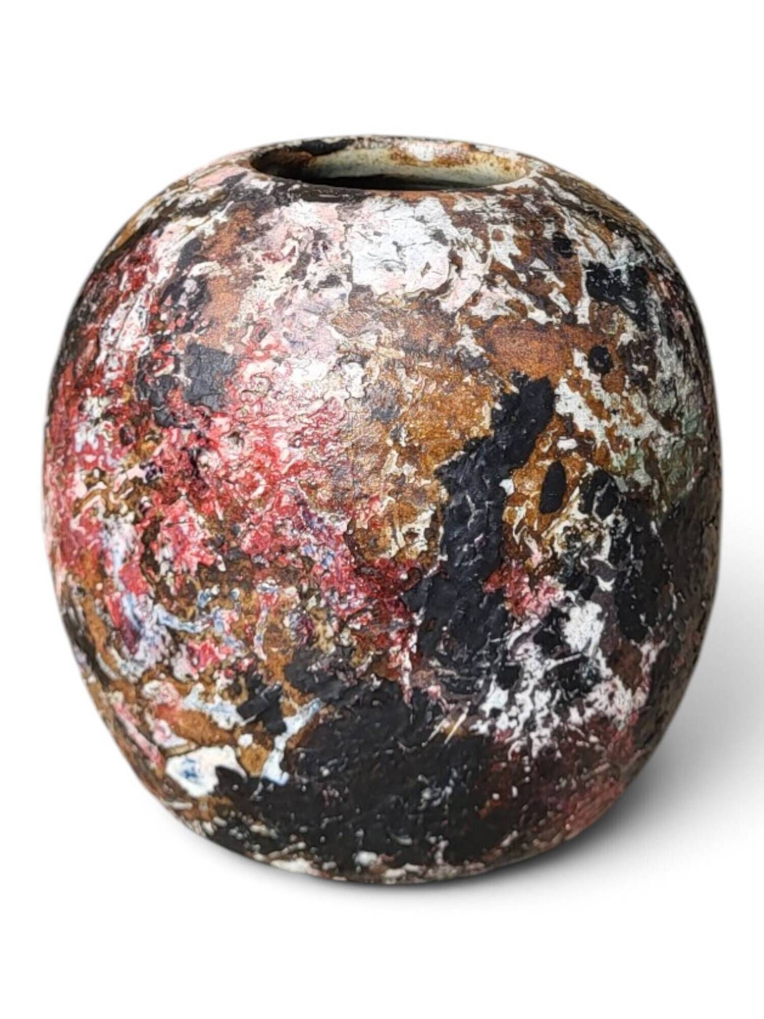 Round stoneware vase by David Whitehead, La Borne, polychrome.
