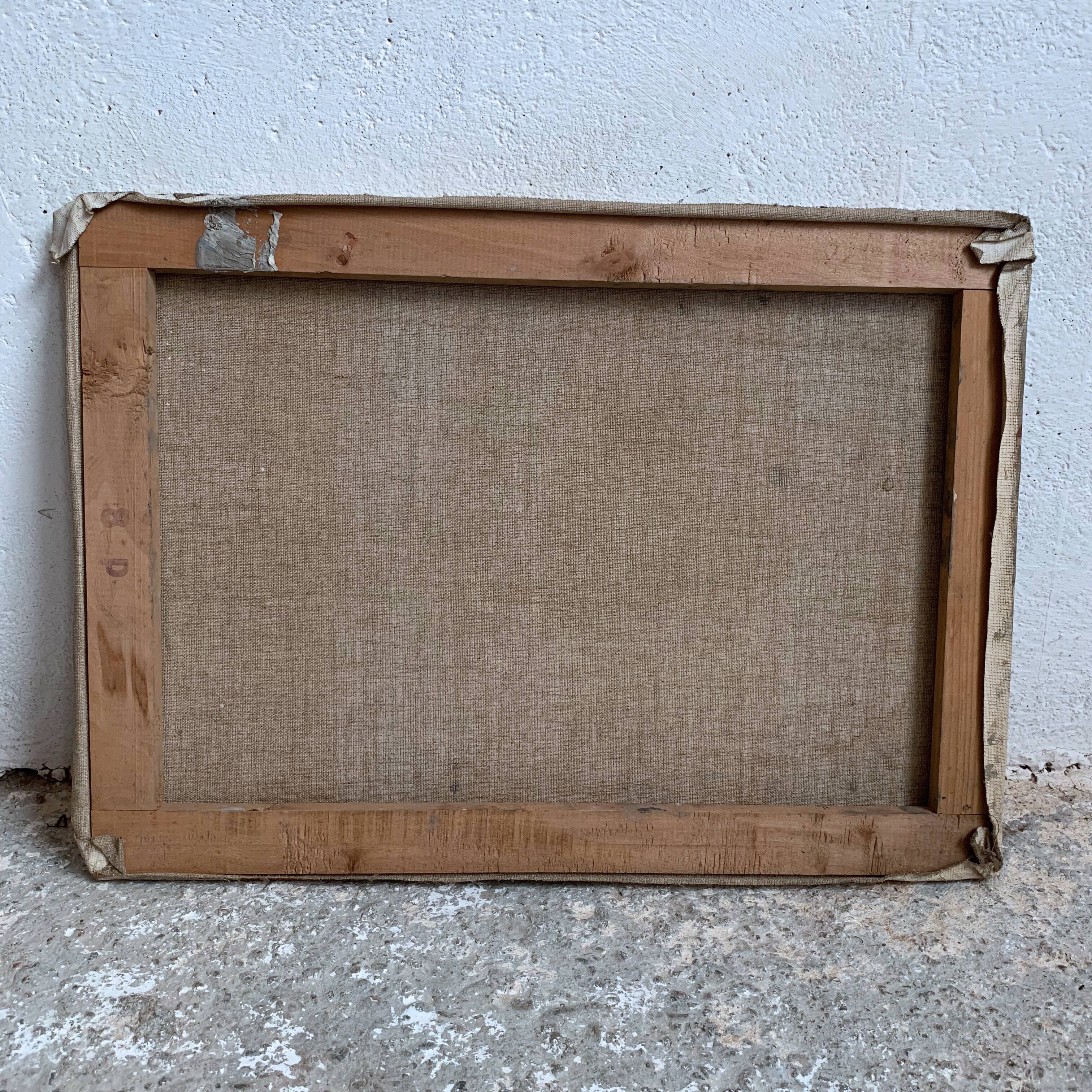 Ancient oil painting on canvas landscape of the south of France