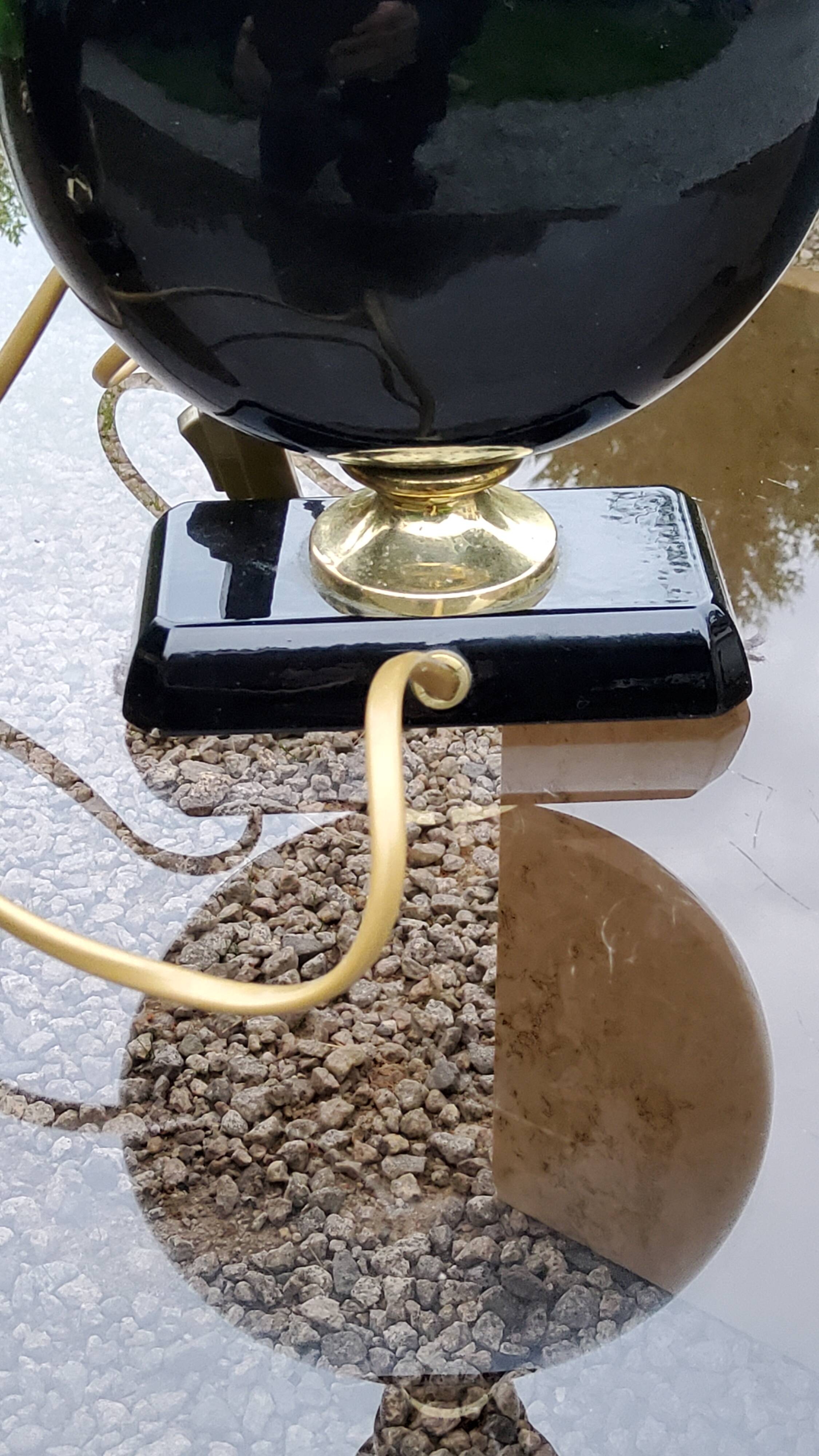 Pair of 70s designer lamps in black ceramic and gold metal