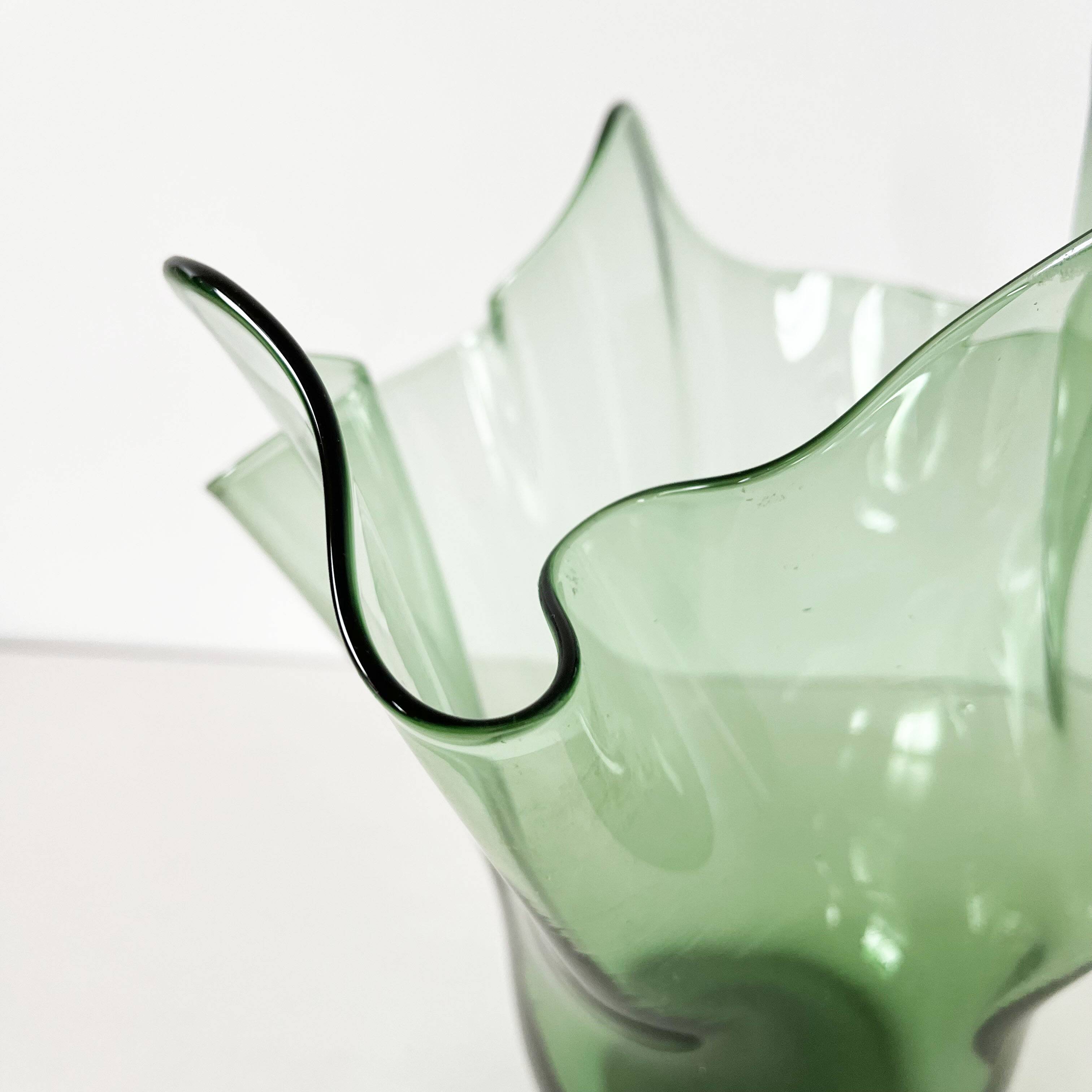 Italian blown glass handkerchief vase Empoli 1950