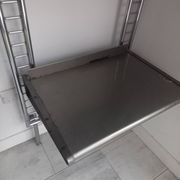 Large chrome wall shelf, aluminium and metal, 1970s industrial, 220cm.