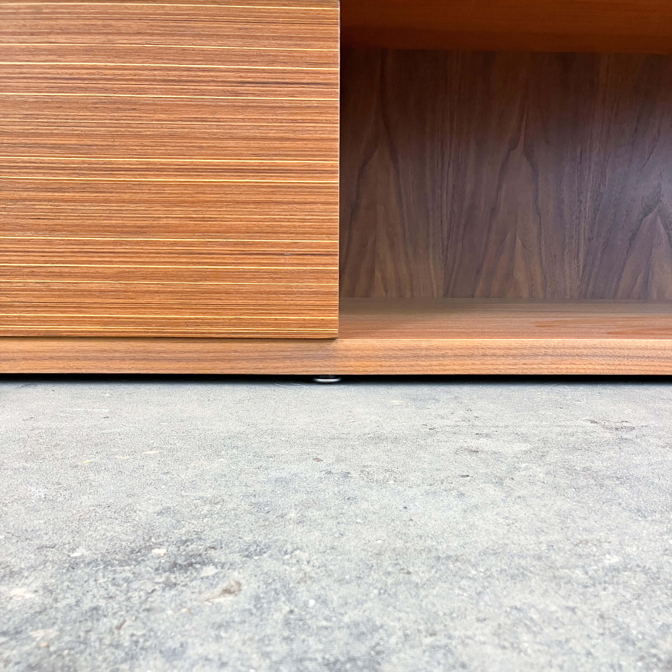 Minimalist XL lowboard, walnut and zebrano, 1960s