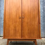 Vintage wardrobe with 2 doors and compass legs, made of oak plywood