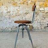 Vintage industrial metal and wood stool with adjustable swivel seat, 1960's