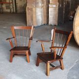 Paire de fauteuils en chêne brutaliste 1970