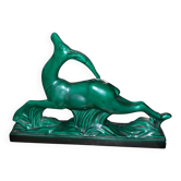 Art Deco Sculpture Gazelle in Faience - Saint-Clément - Emerald Green