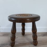 tabouret bas tripode bois, pied bobine, vintage