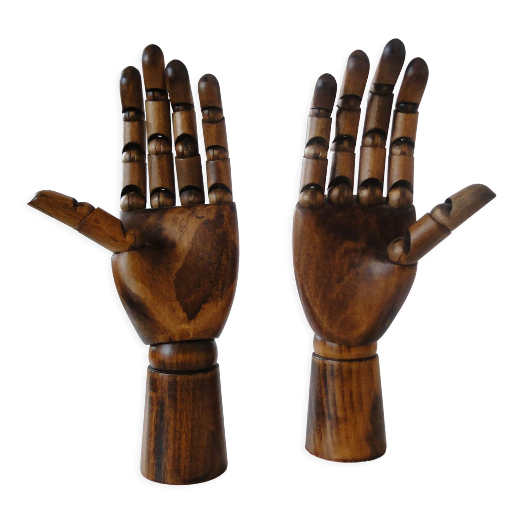 Pair of articulated wooden hands
