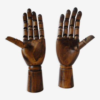 Pair of articulated wooden hands