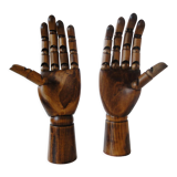 Pair of articulated wooden hands