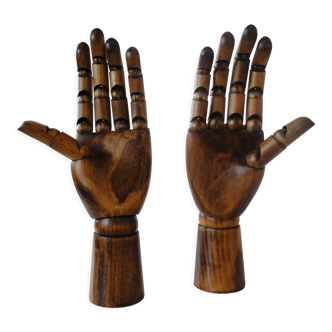 Pair of articulated wooden hands