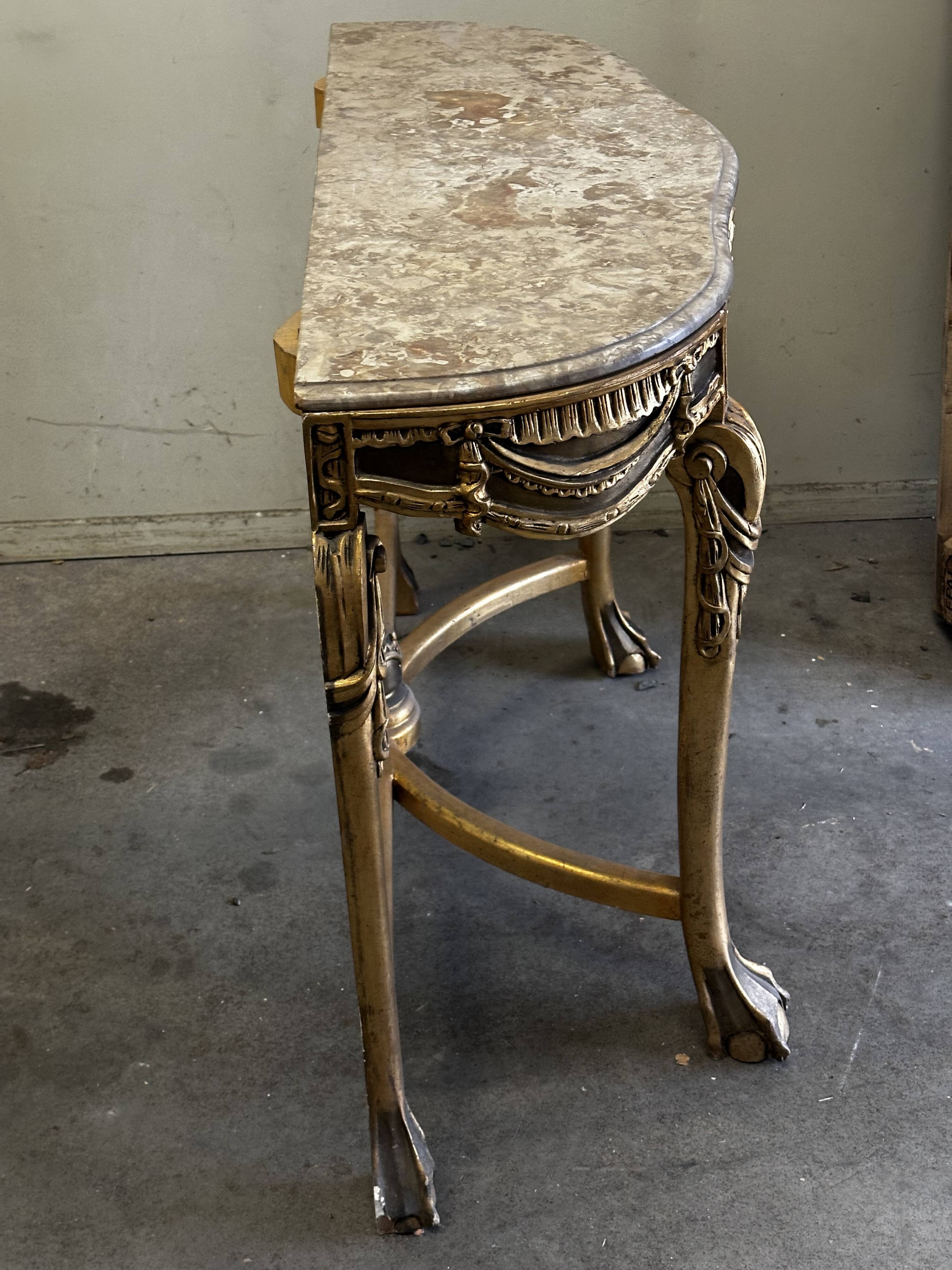 Hollywood Regency Console - Gilded Wood and Marble