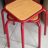 Set of 2 vintage red school stools