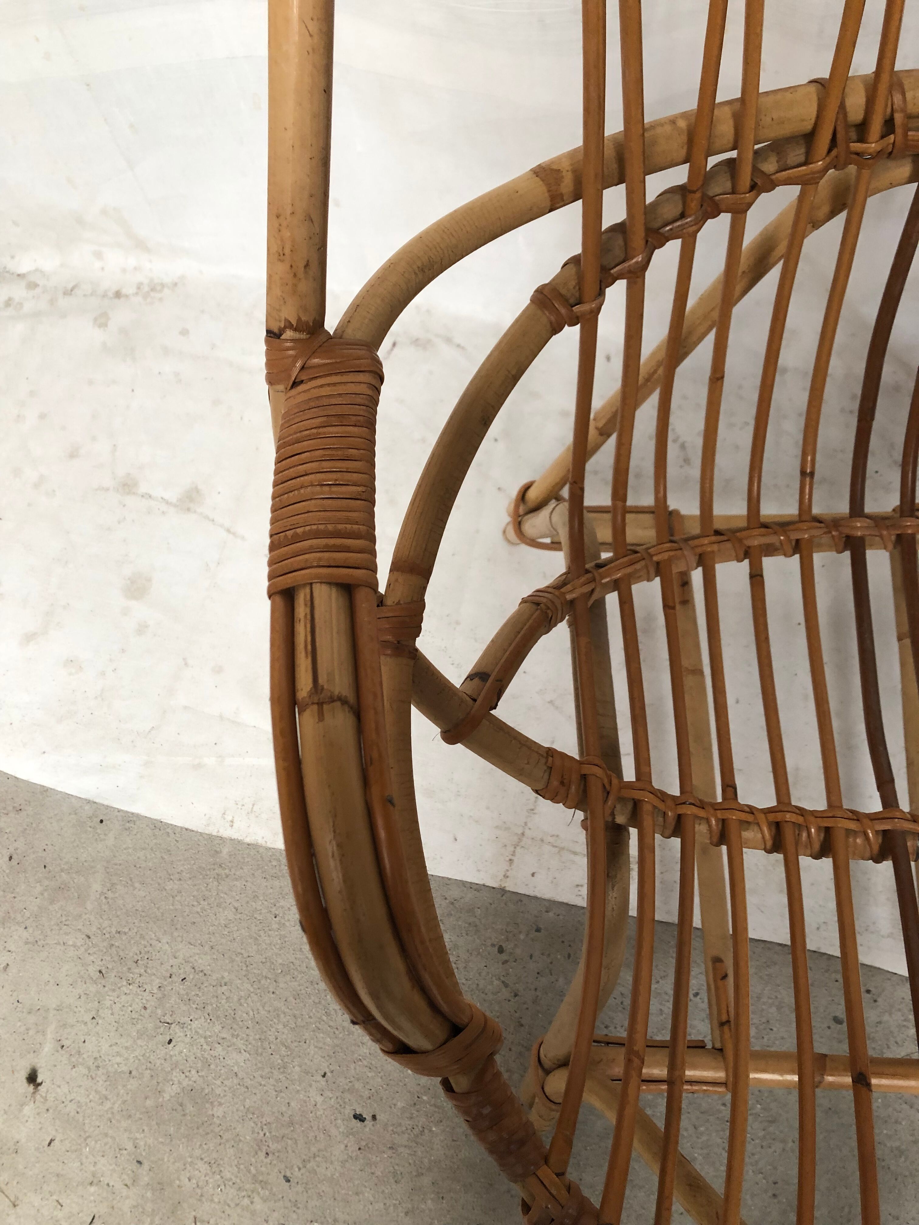 Wicker armchair rattan bamboo 60s large backrest