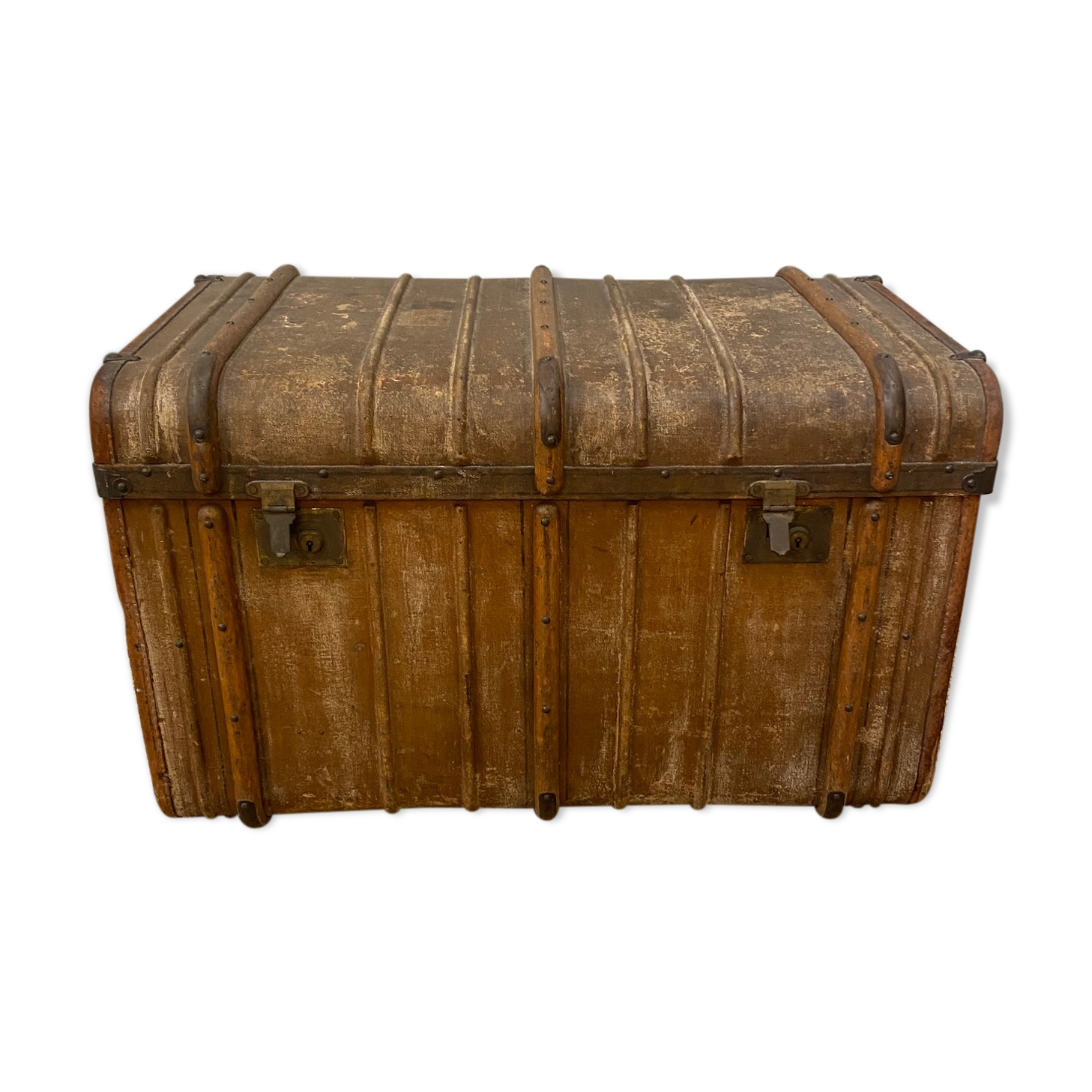 Antique trunk monogrammed coated canvas