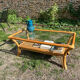 Light rattan coffee table with vintage 1970s caning.