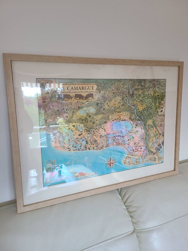1978 Carte de la Camargue par Christine Le Boeuf 72,5 × 52,5 cm