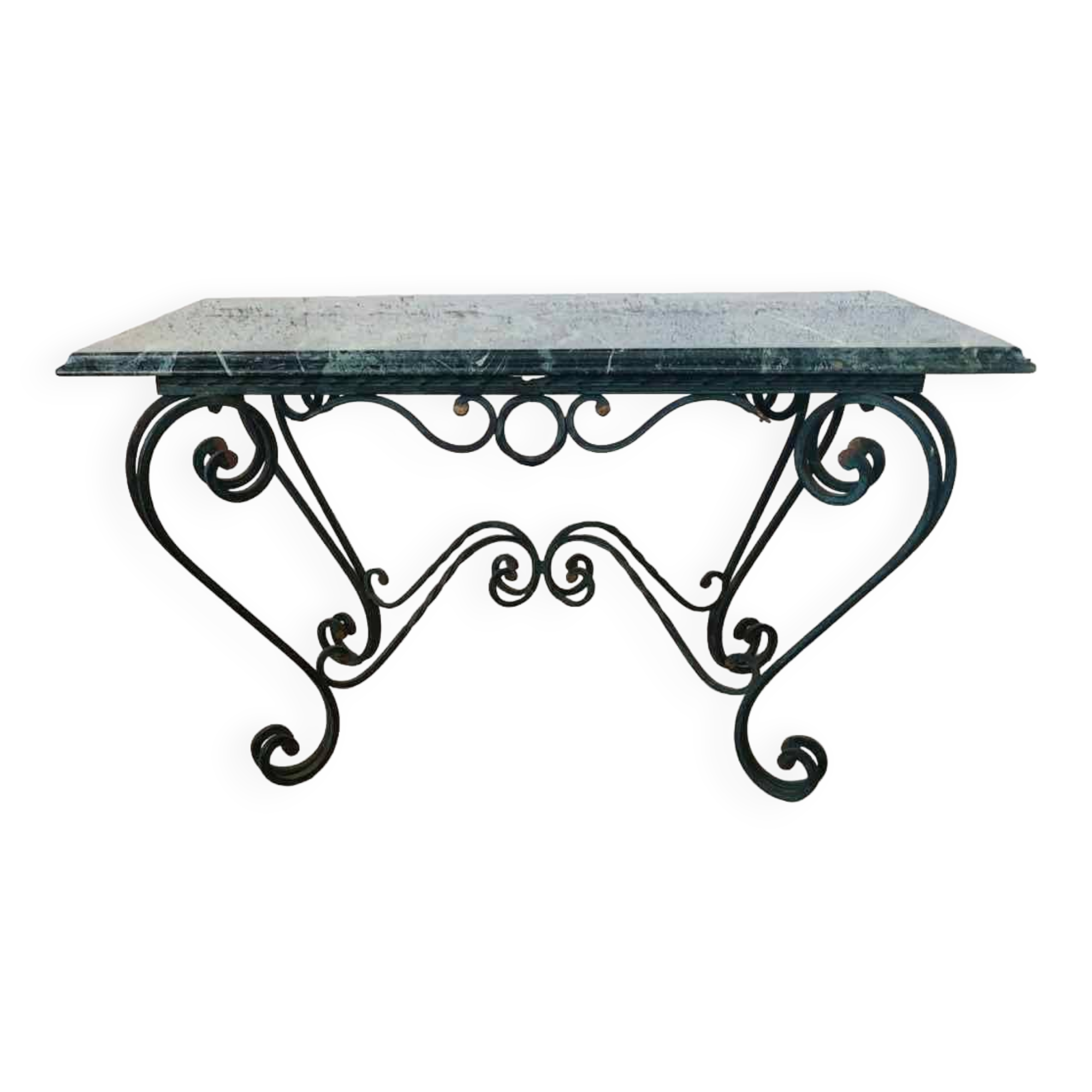 Vintage green marble and wrought iron coffee table
