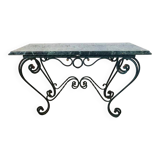 Vintage green marble and wrought iron coffee table