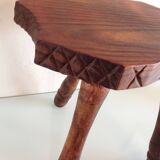 Vintage brutalist wooden tripod stool from the 60s and 70s