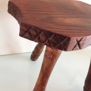 Vintage brutalist wooden tripod stool from the 60s and 70s