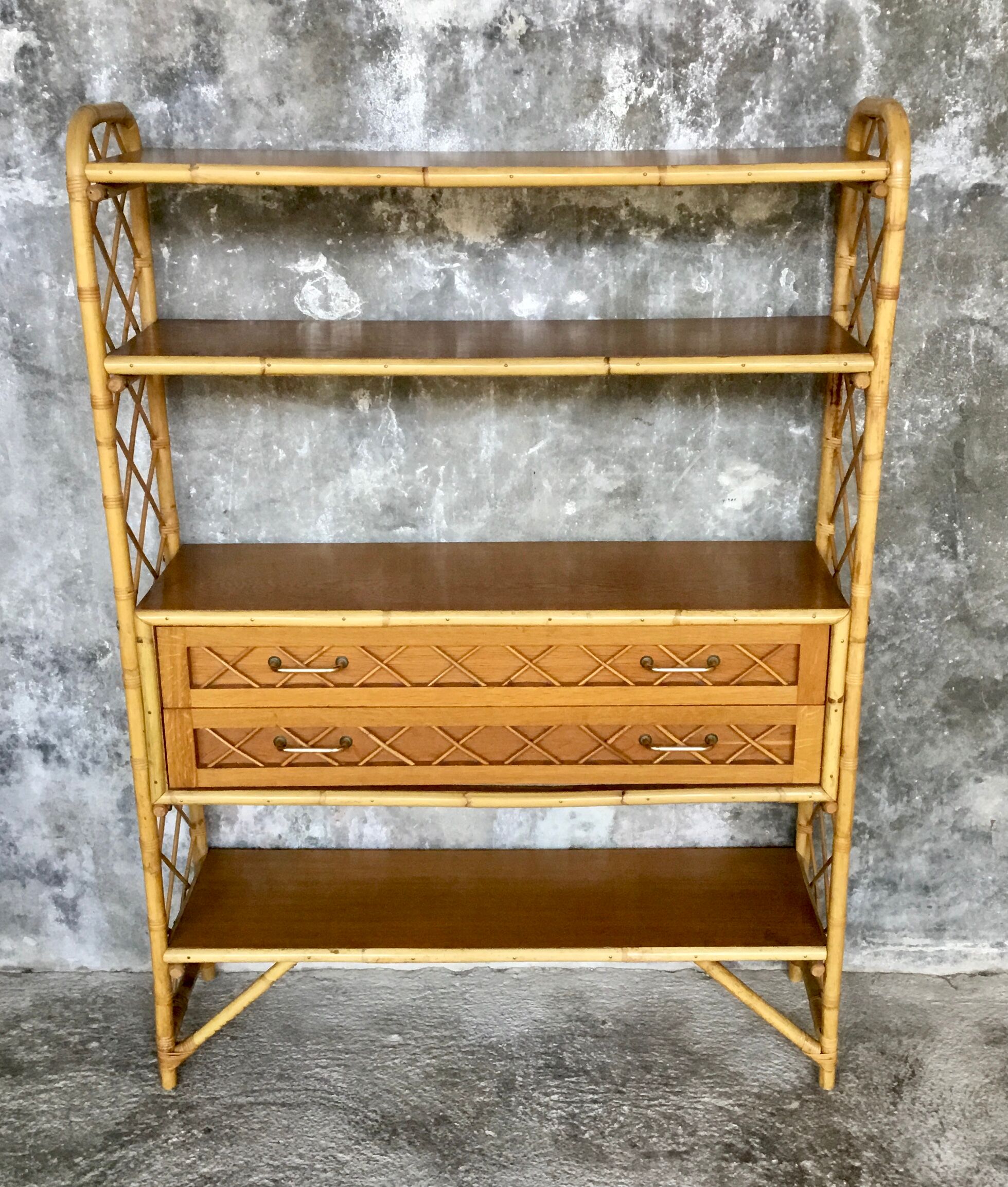 Rattan bookcase, vintage 1960