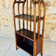 Vintage two-tier bamboo and rattan shelf with storage, Circa 1960