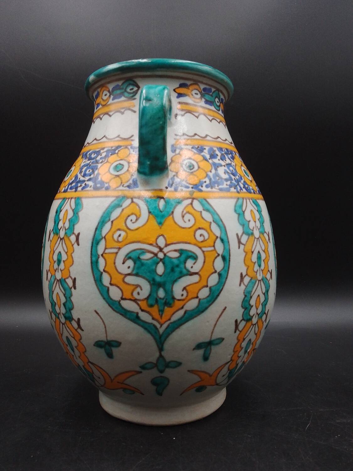 Vase pot with two handles in Moroccan ceramic signed Fes Moroccan