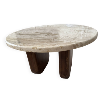 Travertine and wood table
